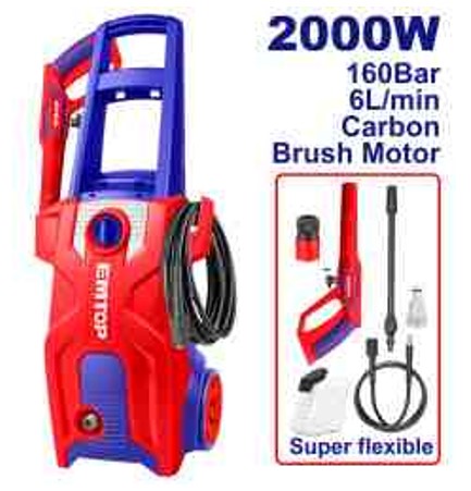 2000W High Pressure Washer 160Bar 6.0L/min Auto Stop Pure Copper Motor with Gun Hose and Soap Bottle